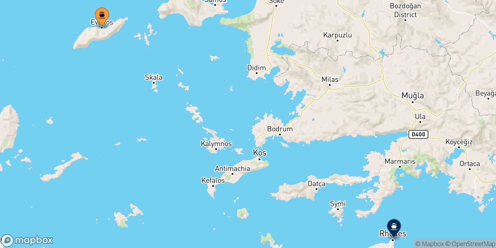 Mapa de la ruta Evdilos (Ikaria) Rodas