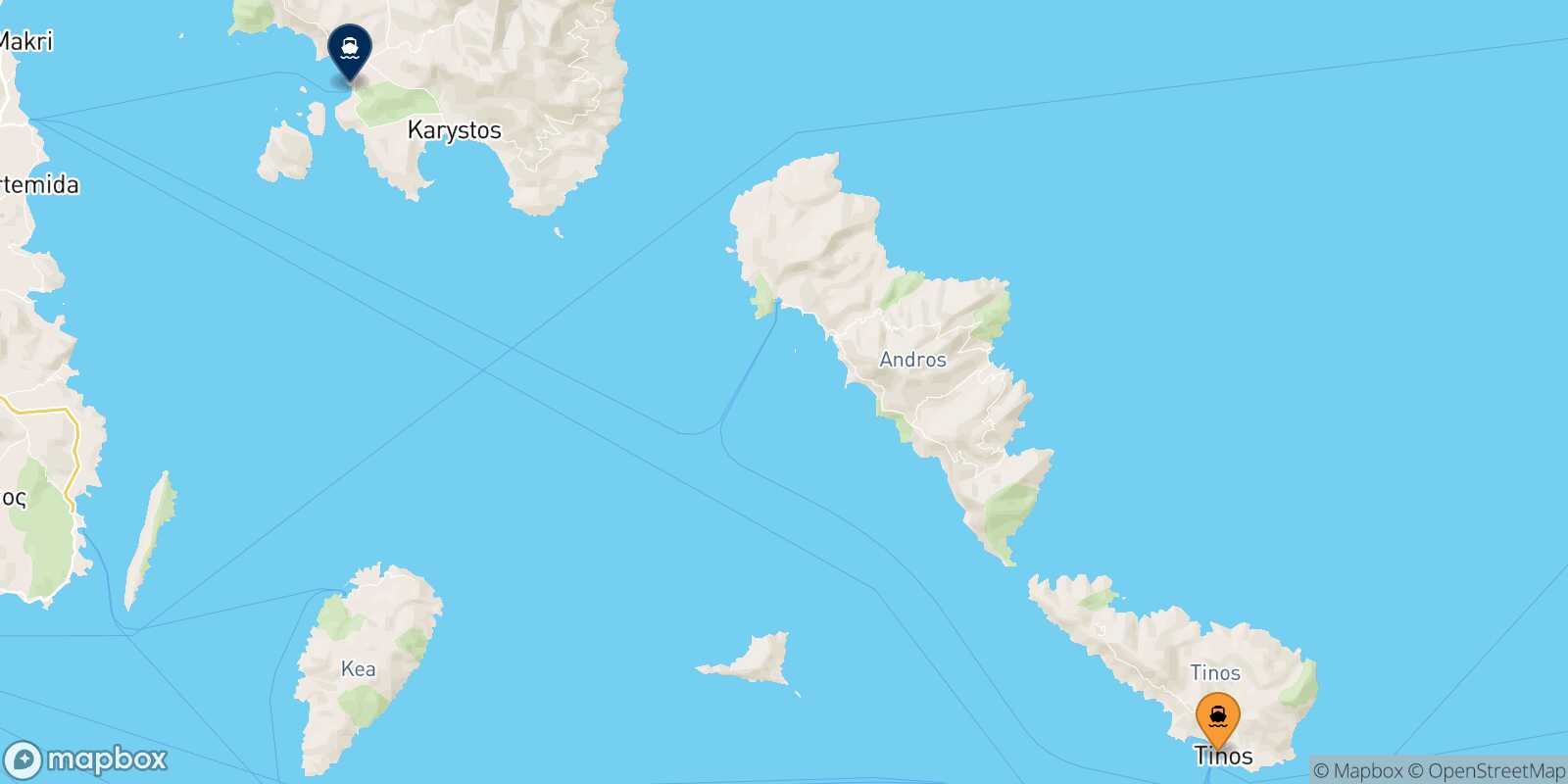 Mapa de la ruta Tinos Marmari