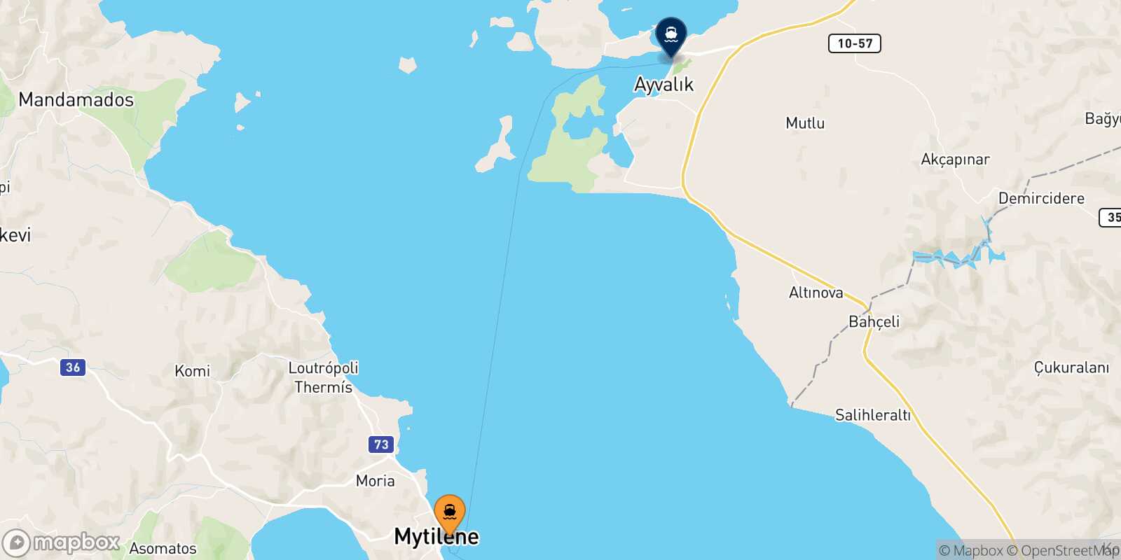 Mapa de la ruta Mytilene (Lesvos) Ayvalik