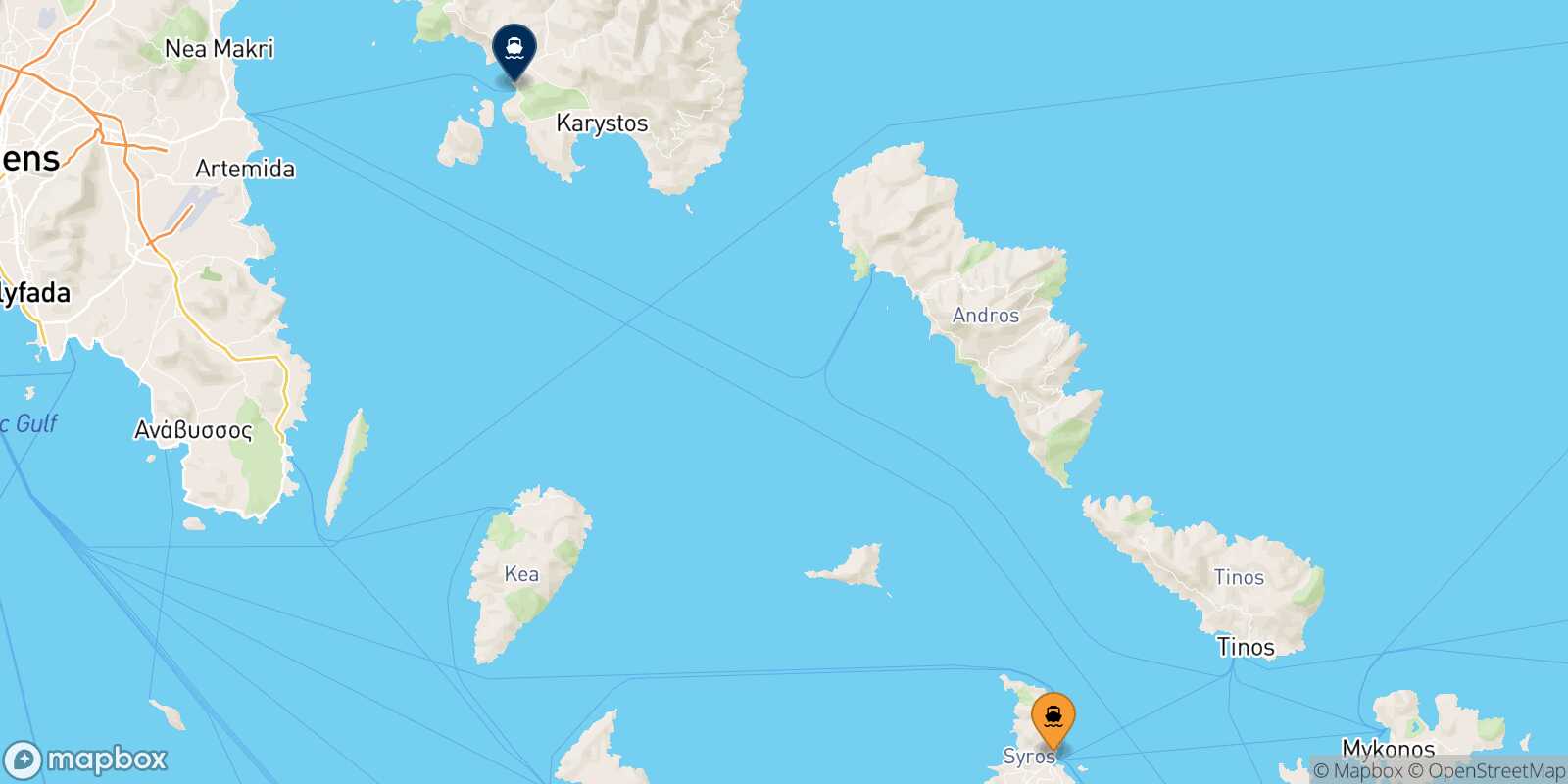 Mapa de la ruta Syros Marmari