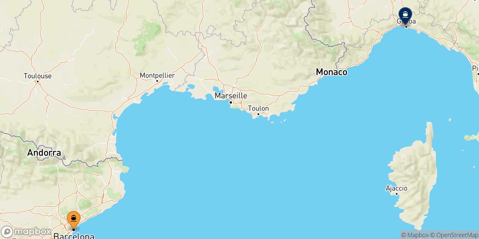 Mapa de la ruta Barcelona Genova