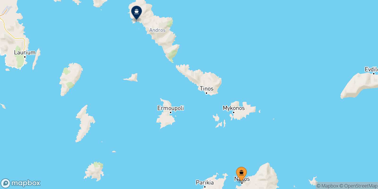 Mapa de la ruta Naxos Andros