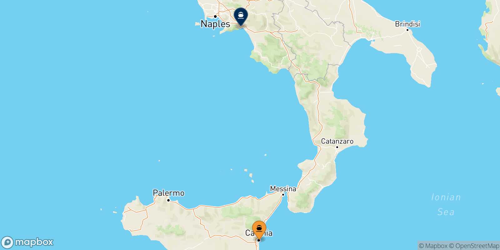 Mapa de la ruta Catania Salerno