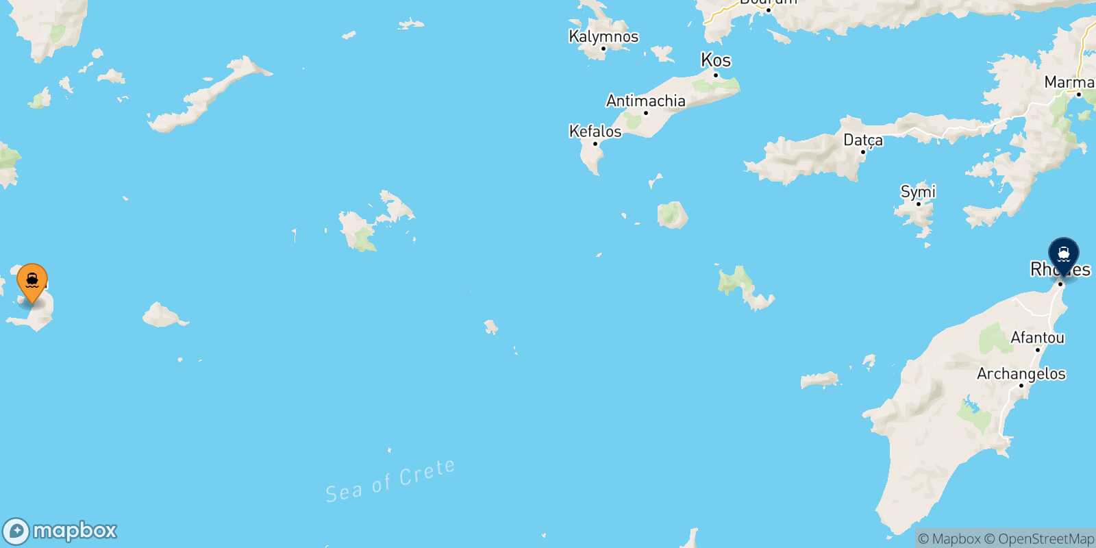 Mapa de la ruta Santorini Rodas