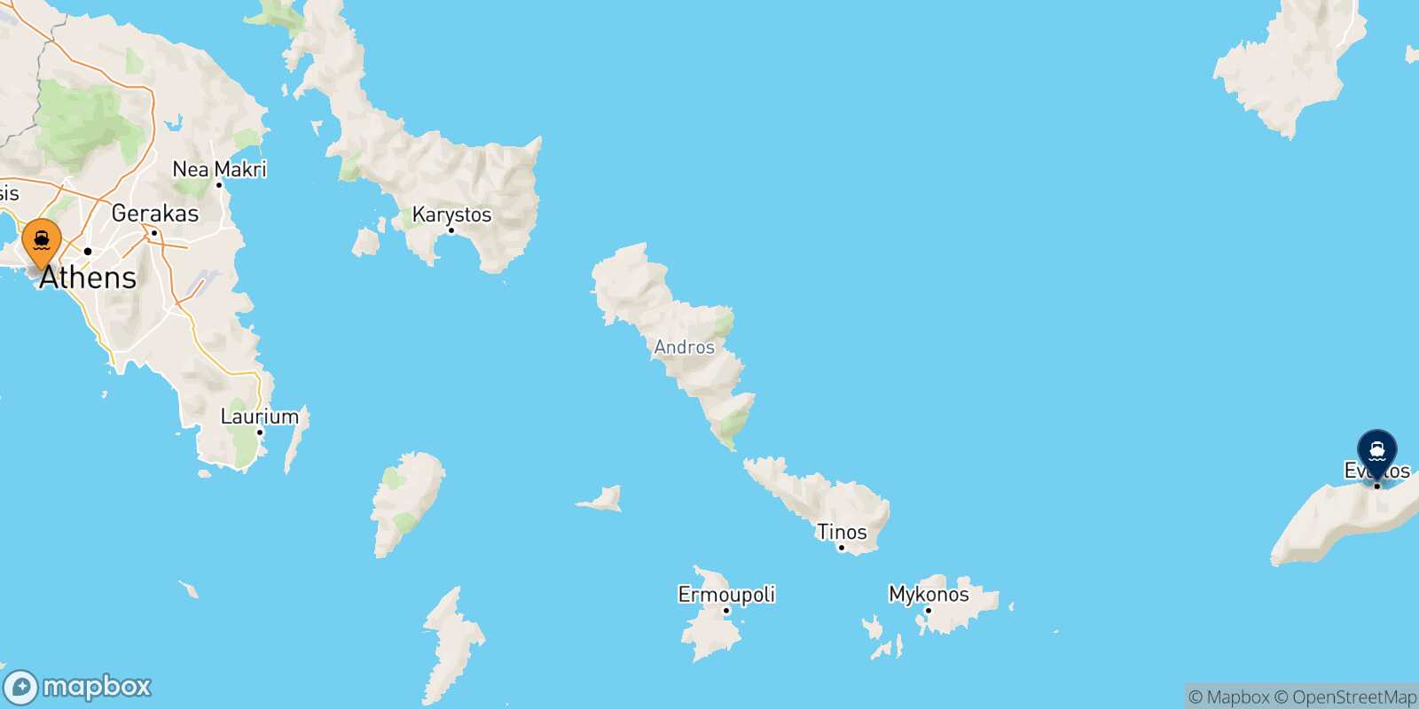Mapa de la ruta El Pireo Evdilos (Ikaria)