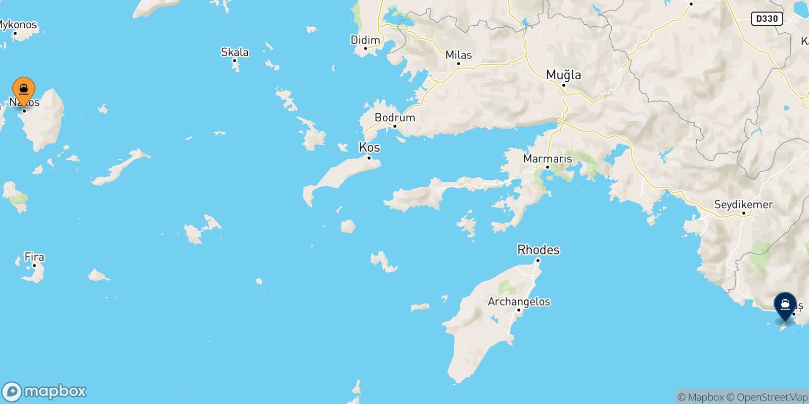Mapa de la ruta Naxos Kastelorizo