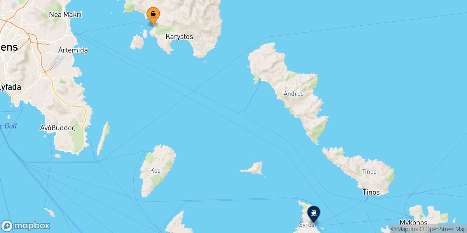 Mapa de la ruta Marmari Syros