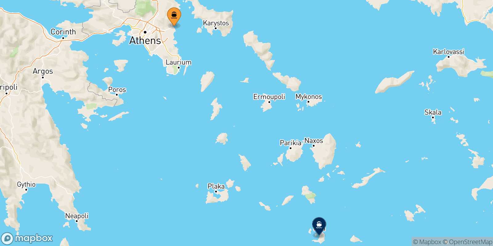 Mapa de la ruta Rafina Santorini