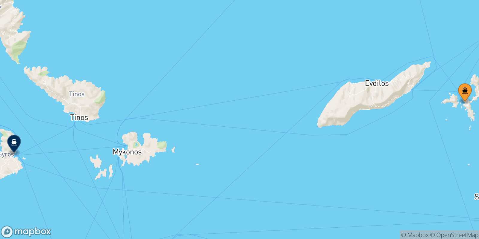 Mapa de la ruta Fourni Syros