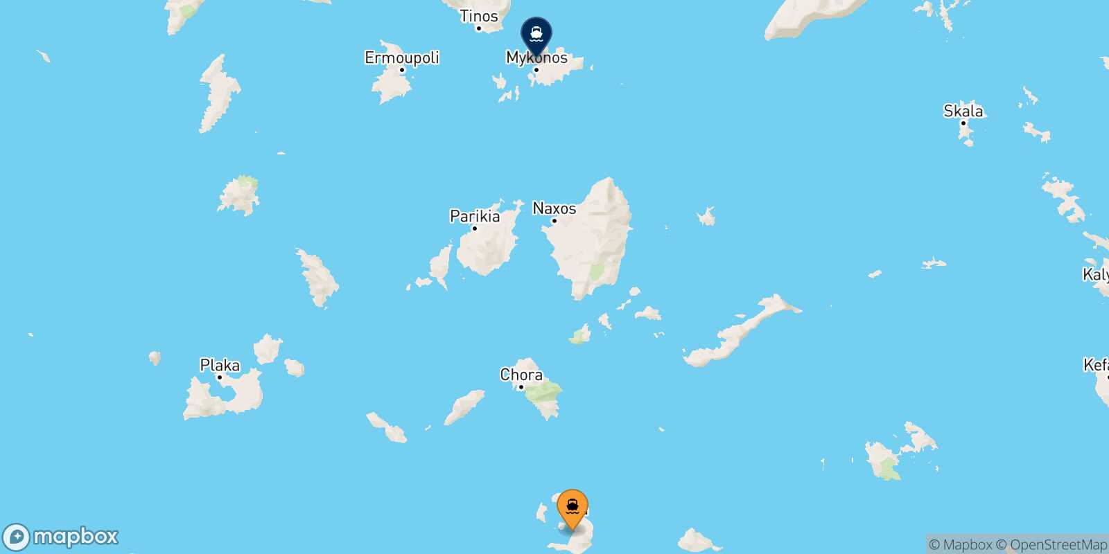 Mapa de la ruta Santorini Mykonos