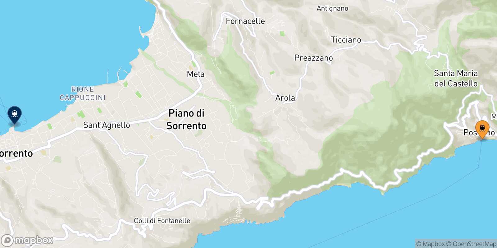 Mapa de la ruta Positano Castellammare