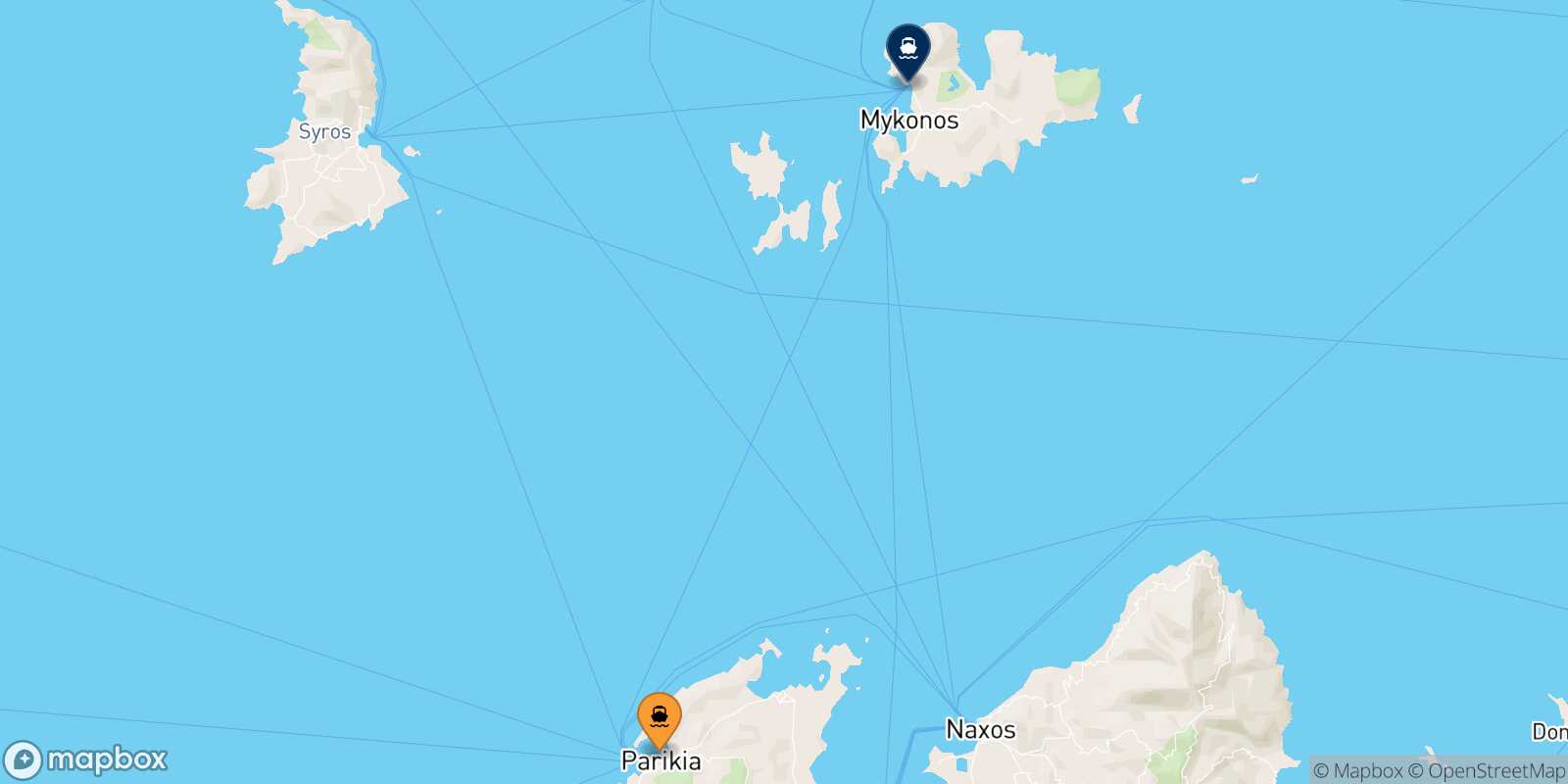 Mapa de la ruta Paros Mykonos