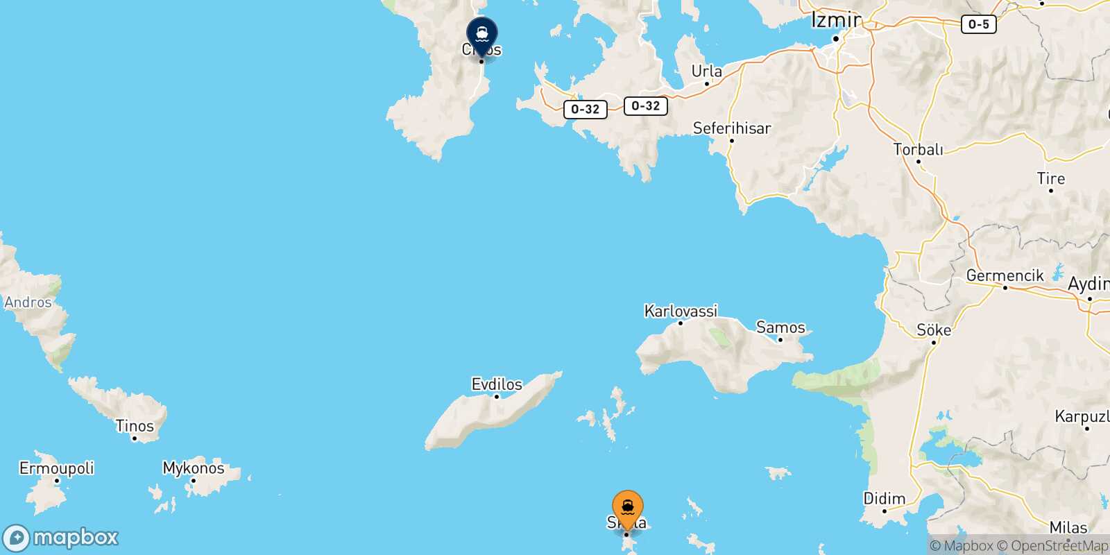 Mapa de la ruta Patmos Quios