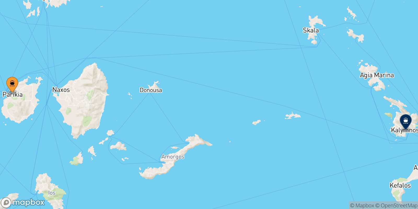 Mapa de la ruta Paros Kalymnos