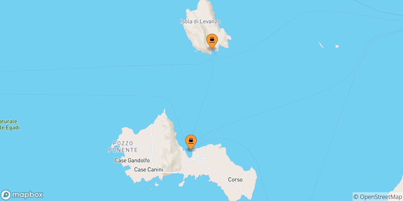 Mapa de las posibles rutas entre Islas Egadas y  Marettimo