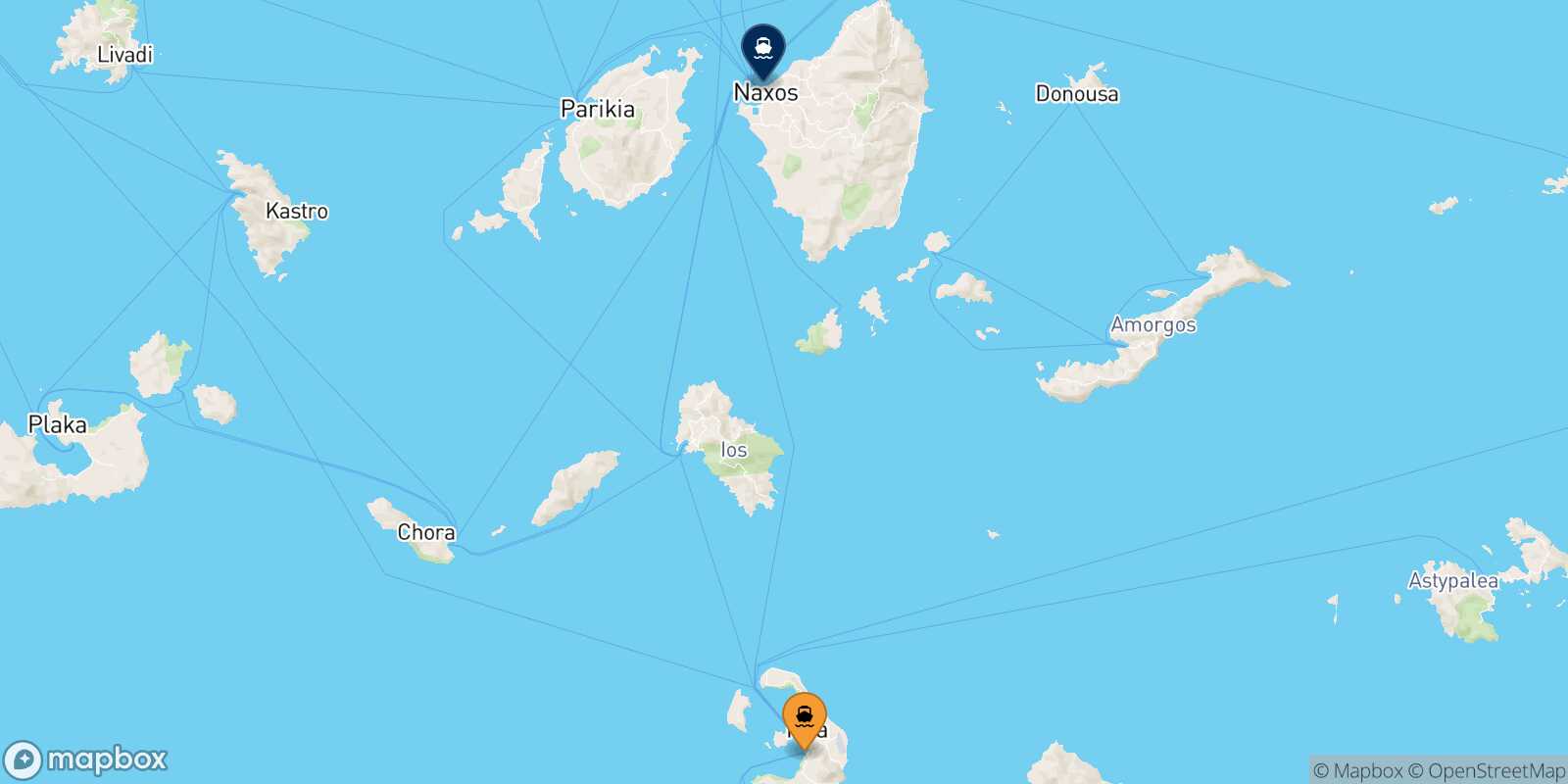 Mapa de la ruta Santorini Naxos