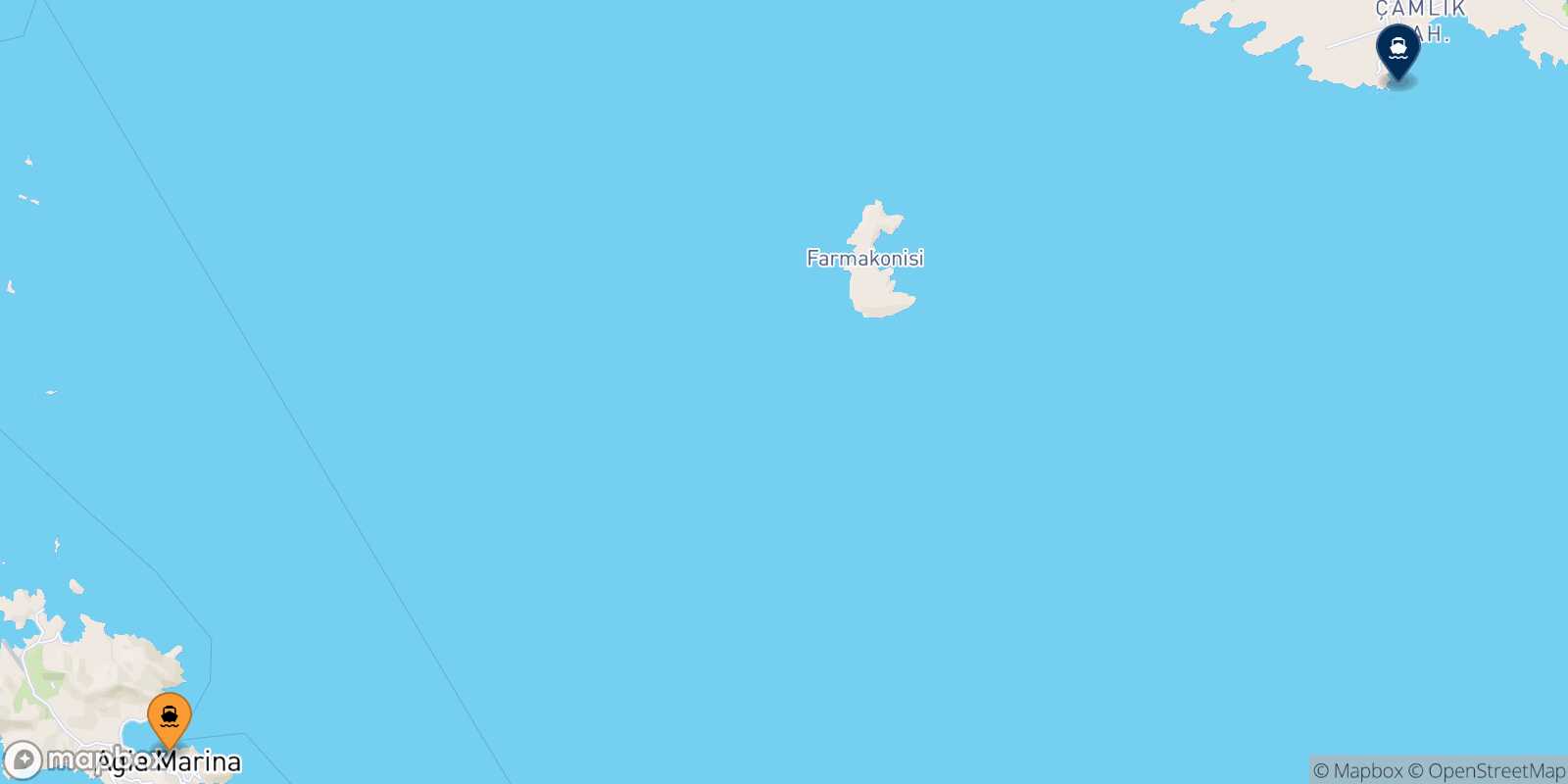 Mapa de la ruta Leros Didim