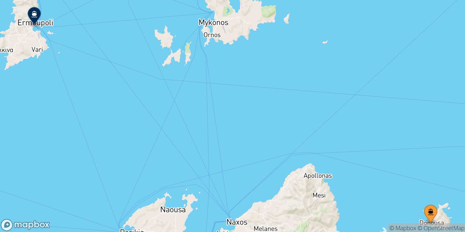 Mapa de la ruta Donoussa Syros