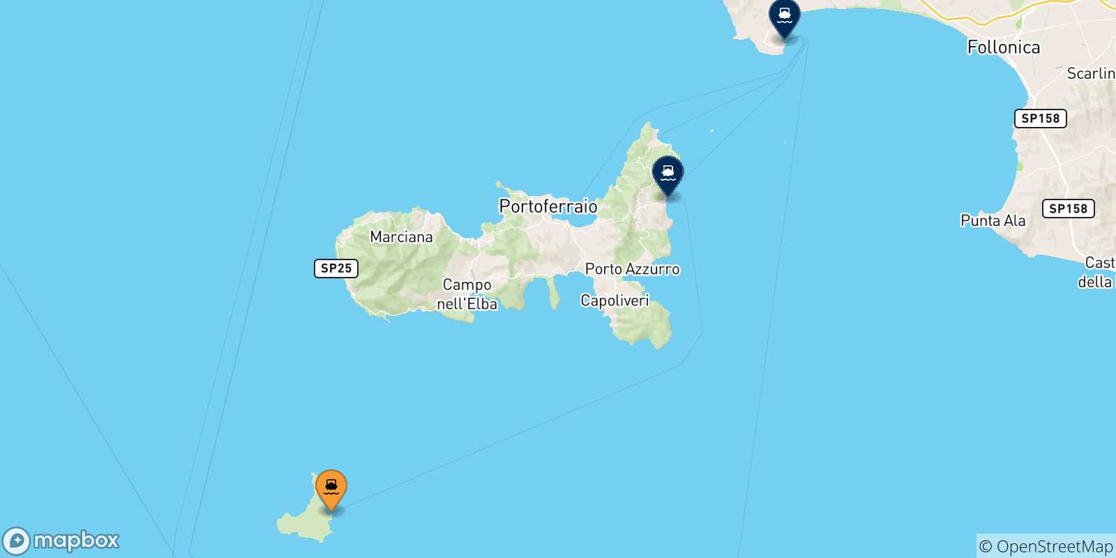Mapa de los destinos alcanzables de Isla De Pianosa