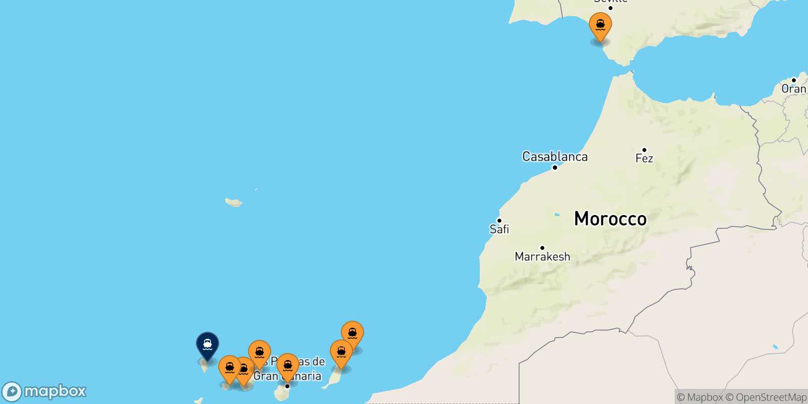 Mapa de los puertos conectados con  Santa Cruz De La Palma