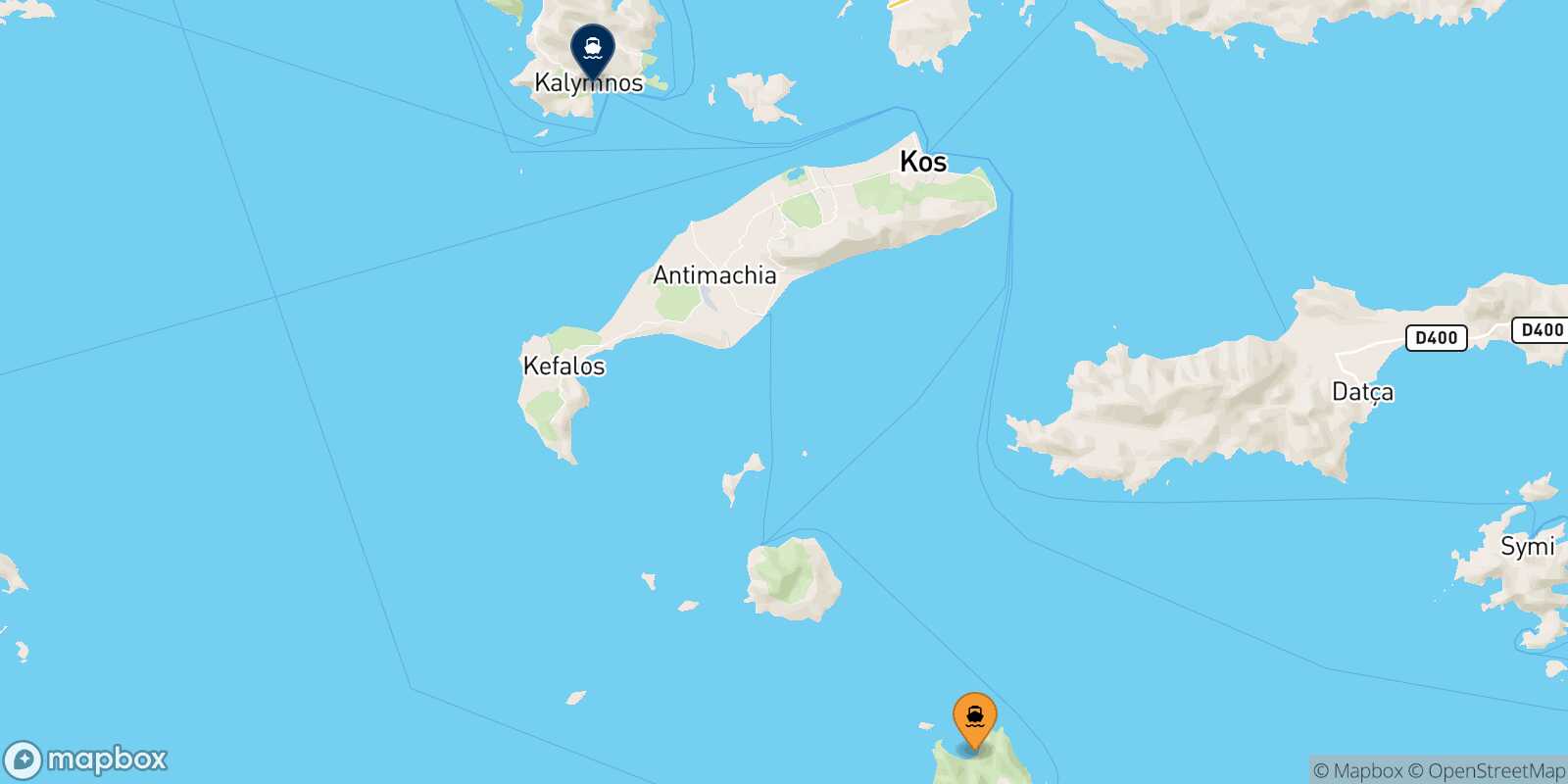 Mapa de la ruta Tilos Kalymnos
