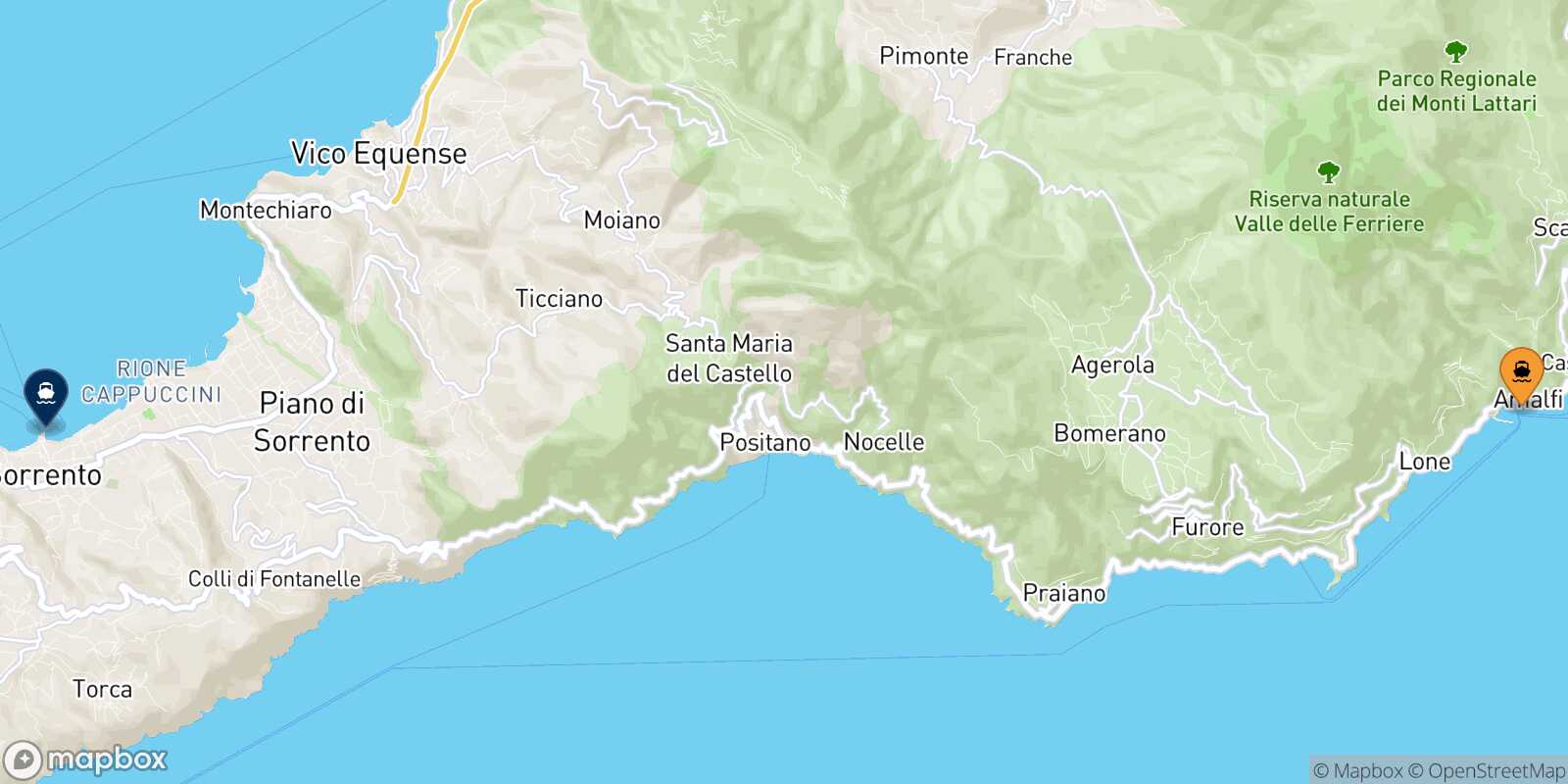 Mapa de la ruta Amalfi Castellammare