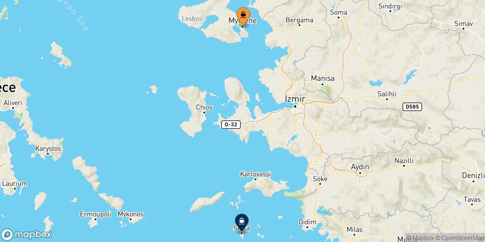 Mapa de la ruta Mytilene (Lesvos) Patmos