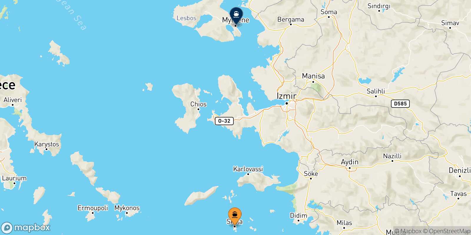 Mapa de la ruta Patmos Mytilene (Lesvos)