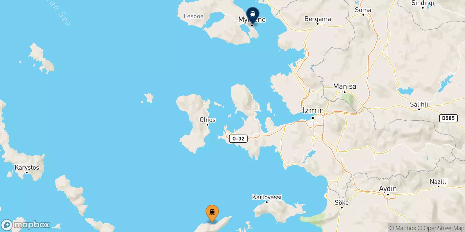 Ferries de Agios Kirikos (Ikaria) a Mytilene (Lesvos)