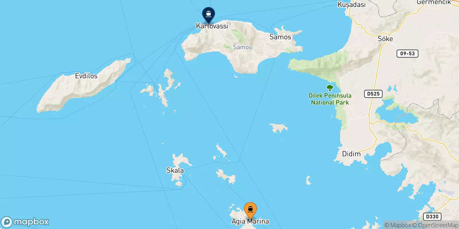 Ferries de Leros a Pythagorio (Samos)