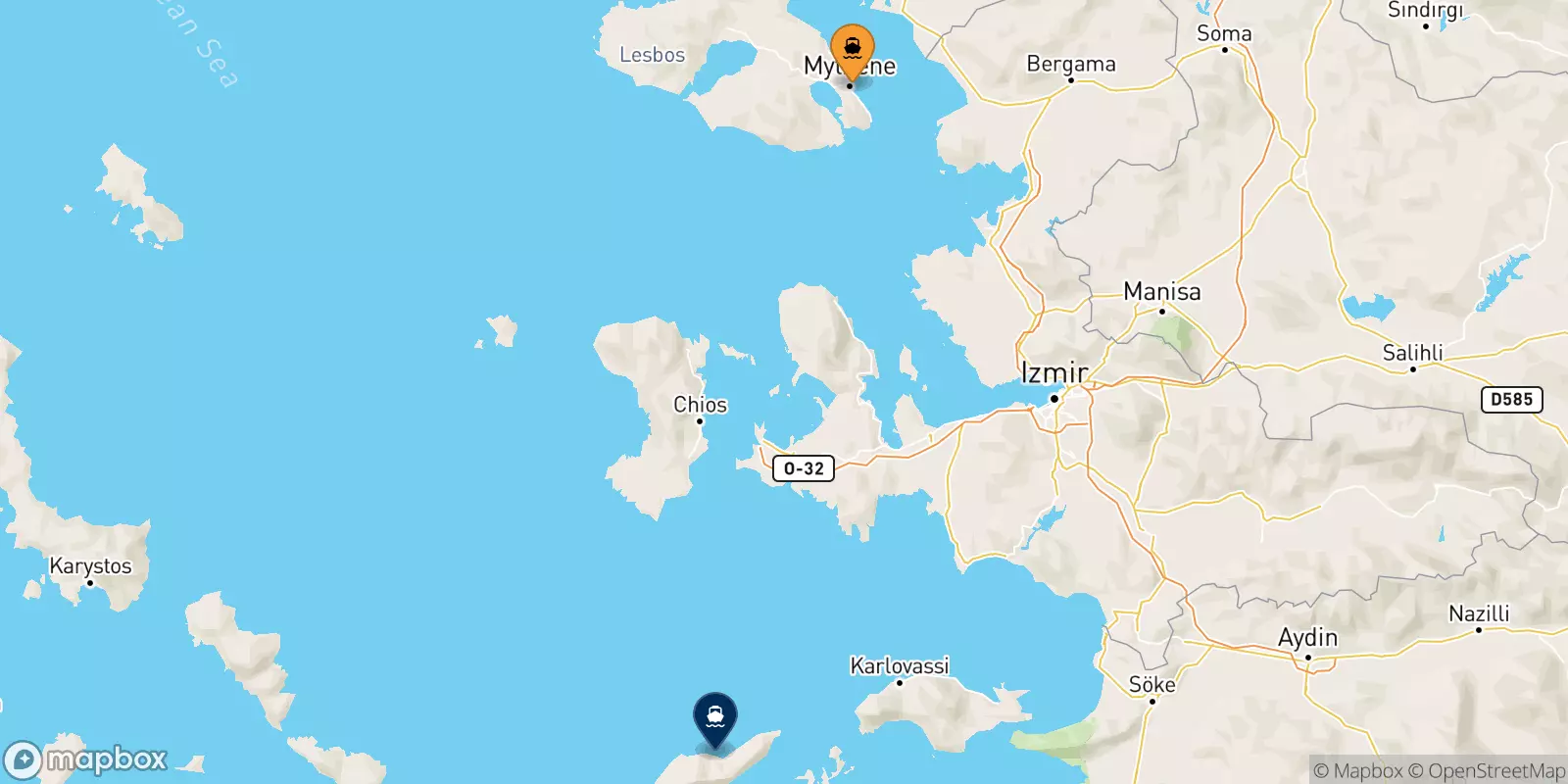 Ferries de Mytilene (Lesvos) a Agios Kirikos (Ikaria)