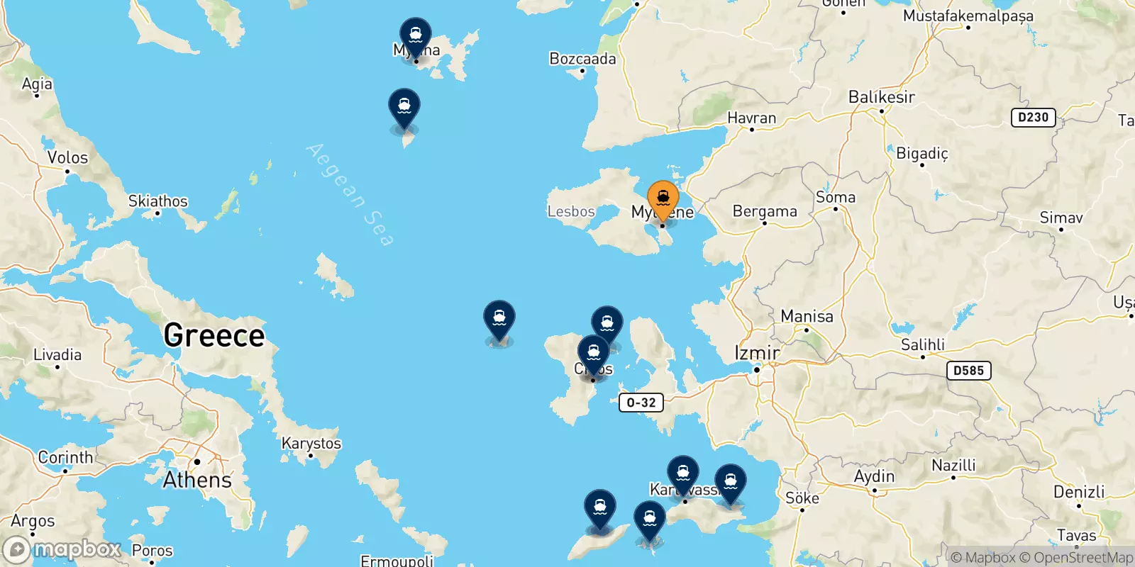 Ferries de Mytilene (Lesvos) a Islas Del Egeo