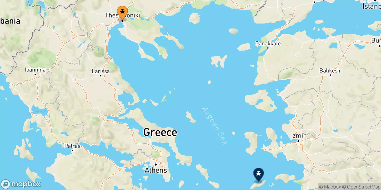 Ferries de Salónica a Agios Kirikos (Ikaria)