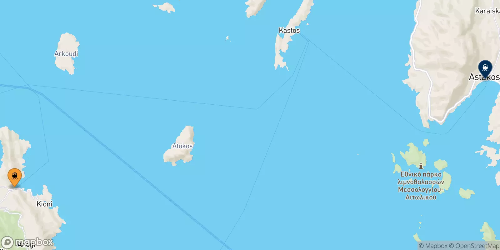Ferries de Frikes (Itaca) a Astakos